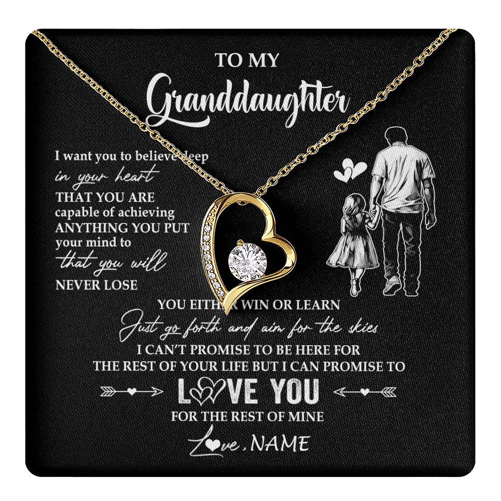 Forever Love Necklace 18K Yellow Gold Finish | 1 | Personalized To My Granddaughter Necklace You Will Never Lose From Grandpa Papa Granddaughter Birthday Gifts Graduation Christmas Gift Box Message Card | teecentury