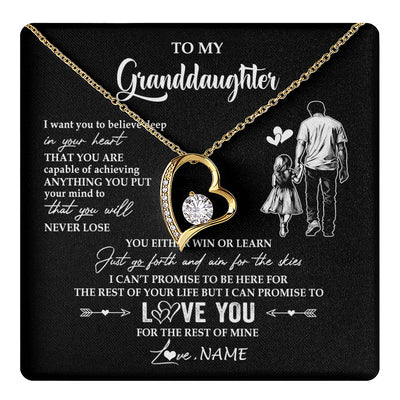 Forever Love Necklace 18K Yellow Gold Finish | 1 | Personalized To My Granddaughter Necklace You Will Never Lose From Grandpa Papa Granddaughter Birthday Gifts Graduation Christmas Gift Box Message Card | teecentury