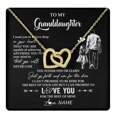Interlocking Hearts Necklace 18K Yellow Gold Finish | 1 | Personalized To My Granddaughter Necklace You Will Never Lose From Grandpa Papa Granddaughter Birthday Gifts Graduation Christmas Gift Box Message Card | teecentury