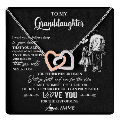 Interlocking Hearts Necklace Stainless Steel & Rose Gold Finish | 1 | Personalized To My Granddaughter Necklace You Will Never Lose From Grandpa Papa Granddaughter Birthday Gifts Graduation Christmas Gift Box Message Card | teecentury