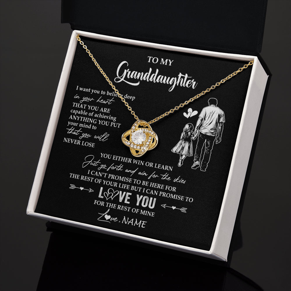 Love Knot Necklace 18K Yellow Gold Finish | 2 | Personalized To My Granddaughter Necklace You Will Never Lose From Grandpa Papa Granddaughter Birthday Gifts Graduation Christmas Gift Box Message Card | teecentury