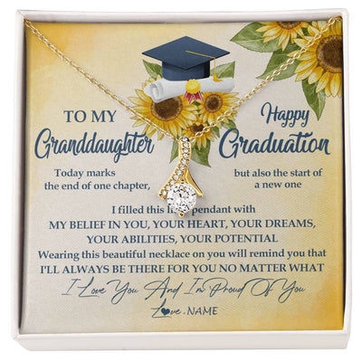 Alluring Beauty Necklace 18K Yellow Gold Finish | Personalized To My Granddaughter On Her Graduation Day Necklace Flower I Love You I'm Proud Of You Class of 2023 Jewelry Customized Gift Box Message Card | teecentury