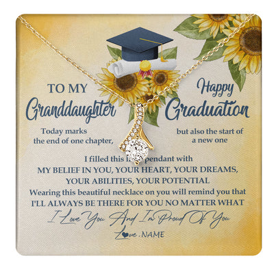 Alluring Beauty Necklace 18K Yellow Gold Finish | 1 | Personalized To My Granddaughter On Her Graduation Day Necklace Flower I Love You I'm Proud Of You Class of 2024 Jewelry Customized Gift Box Message Card | teecentury