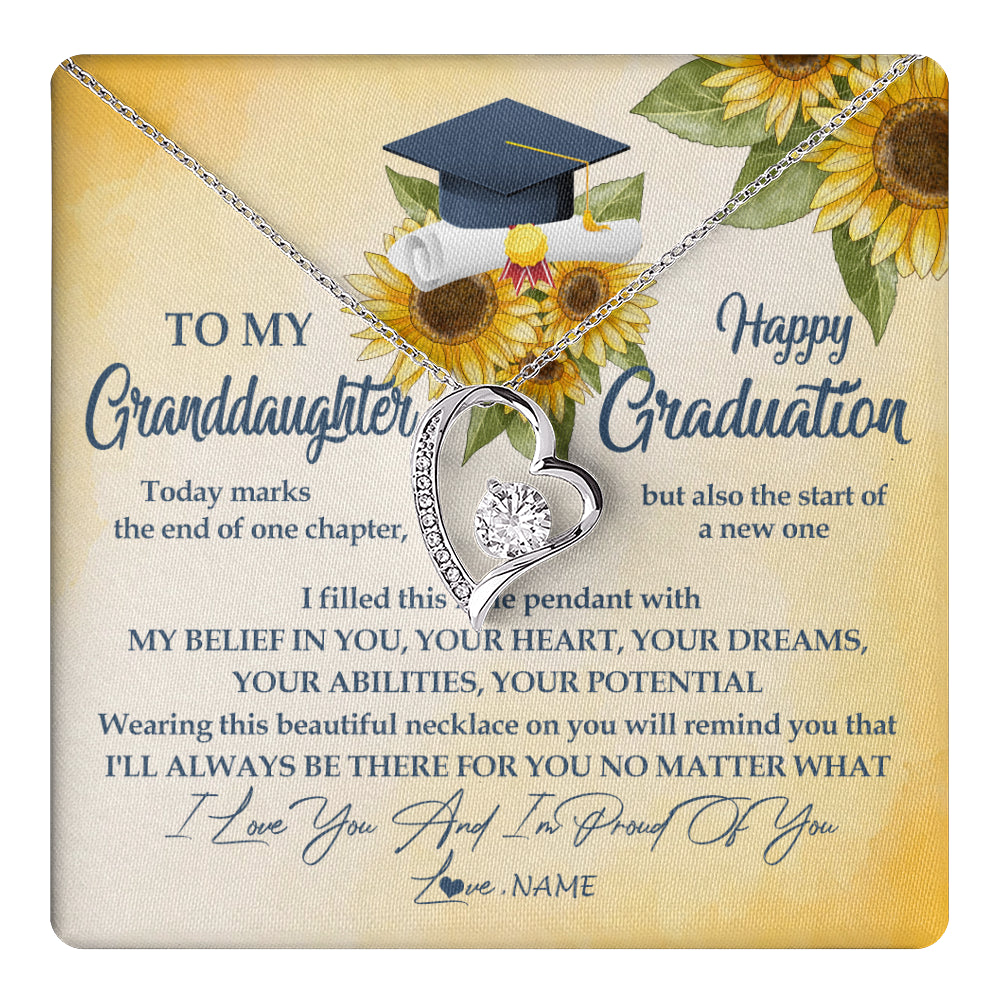 Forever Love Necklace 14K White Gold Finish | 1 | Personalized To My Granddaughter On Her Graduation Day Necklace Flower I Love You I'm Proud Of You Class of 2024 Jewelry Customized Gift Box Message Card | teecentury