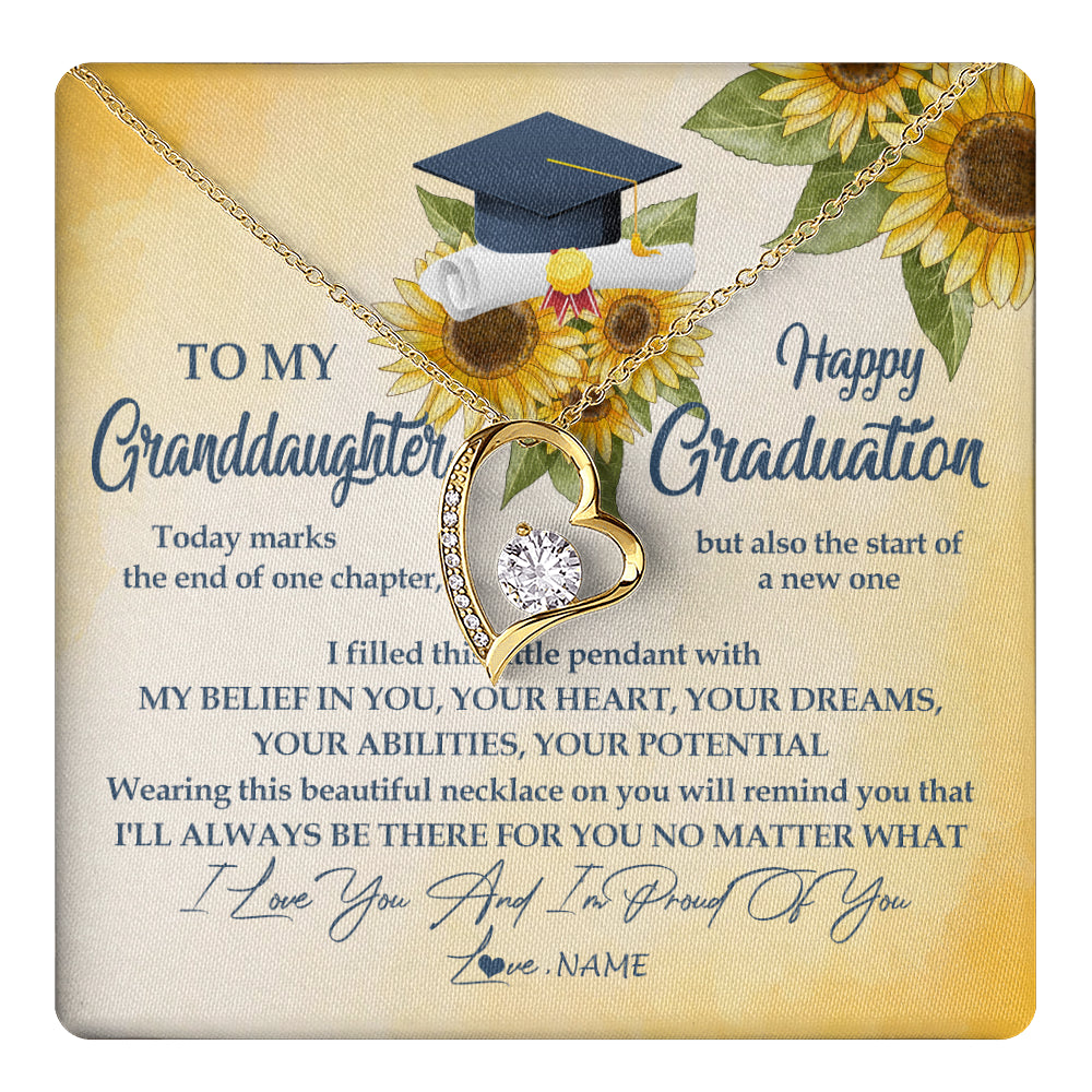 Forever Love Necklace 18K Yellow Gold Finish | 1 | Personalized To My Granddaughter On Her Graduation Day Necklace Flower I Love You I'm Proud Of You Class of 2024 Jewelry Customized Gift Box Message Card | teecentury