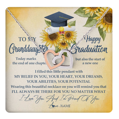 Interlocking Hearts Necklace Stainless Steel & Rose Gold Finish | 1 | Personalized To My Granddaughter On Her Graduation Day Necklace Flower I Love You I'm Proud Of You Class of 2024 Jewelry Customized Gift Box Message Card | teecentury
