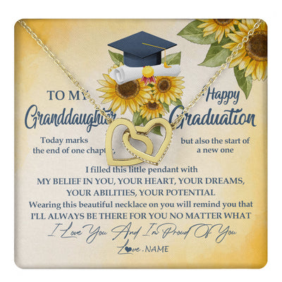 Interlocking Hearts Necklace 18K Yellow Gold Finish | 1 | Personalized To My Granddaughter On Her Graduation Day Necklace Flower I Love You I'm Proud Of You Class of 2024 Jewelry Customized Gift Box Message Card | teecentury