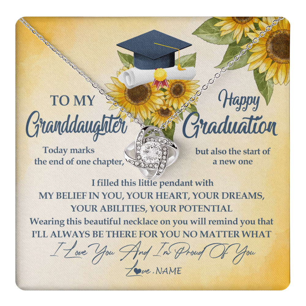 Love Knot Necklace 14K White Gold Finish | 1 | Personalized To My Granddaughter On Her Graduation Day Necklace Flower I Love You I'm Proud Of You Class of 2024 Jewelry Customized Gift Box Message Card | teecentury