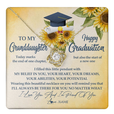 Love Knot Necklace 18K Yellow Gold Finish | 1 | Personalized To My Granddaughter On Her Graduation Day Necklace Flower I Love You I'm Proud Of You Class of 2024 Jewelry Customized Gift Box Message Card | teecentury