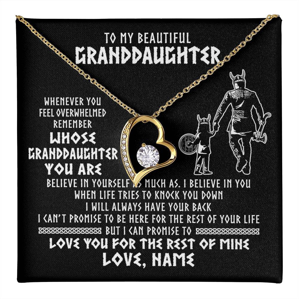 Forever Love Necklace 18K Yellow Gold Finish | 1 | Personalized To My Granddaughter Viking Necklace From Grandpa Whenever You Feel Overwhelmed Birthday Christmas Jewelry Customized Gift Box Message Card | teecentury