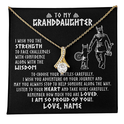 Alluring Beauty Necklace 18K Yellow Gold Finish | 1 | Personalized To My Granddaughter Viking Necklace From Papa Grandpa I Am So Proud Of You Runes Viking Birthday Christmas Customized Gift Box Message Card | teecentury