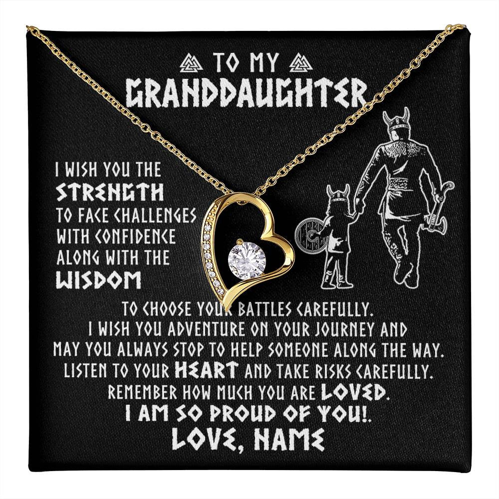 Forever Love Necklace 18K Yellow Gold Finish | 1 | Personalized To My Granddaughter Viking Necklace From Papa Grandpa I Am So Proud Of You Runes Viking Birthday Christmas Customized Gift Box Message Card | teecentury