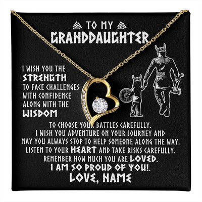 Forever Love Necklace 18K Yellow Gold Finish | 1 | Personalized To My Granddaughter Viking Necklace From Papa Grandpa I Am So Proud Of You Runes Viking Birthday Christmas Customized Gift Box Message Card | teecentury