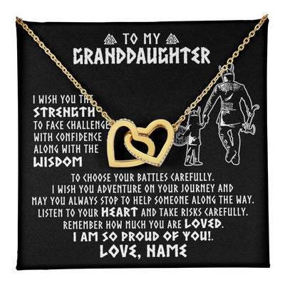 Interlocking Hearts Necklace 18K Yellow Gold Finish | 1 | Personalized To My Granddaughter Viking Necklace From Papa Grandpa I Am So Proud Of You Runes Viking Birthday Christmas Customized Gift Box Message Card | teecentury
