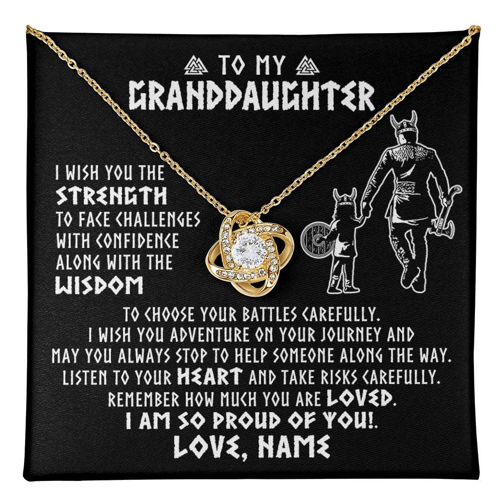 Love Knot Necklace 18K Yellow Gold Finish | 1 | Personalized To My Granddaughter Viking Necklace From Papa Grandpa I Am So Proud Of You Runes Viking Birthday Christmas Customized Gift Box Message Card | teecentury