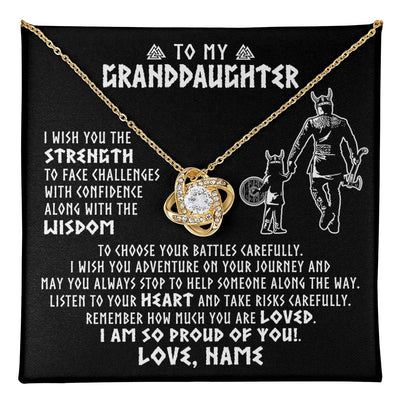 Love Knot Necklace 18K Yellow Gold Finish | 1 | Personalized To My Granddaughter Viking Necklace From Papa Grandpa I Am So Proud Of You Runes Viking Birthday Christmas Customized Gift Box Message Card | teecentury