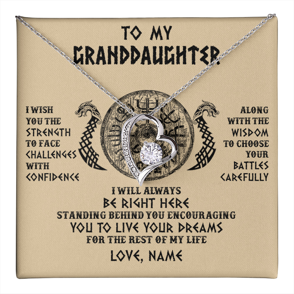 Forever Love Necklace 14K White Gold Finish | 1 | Personalized To My Granddaughter Viking Necklace I Wish You The Strength Scandinavian Norse Runes Viking For Women Birthday Customized Gift Box Message Card | teecentury