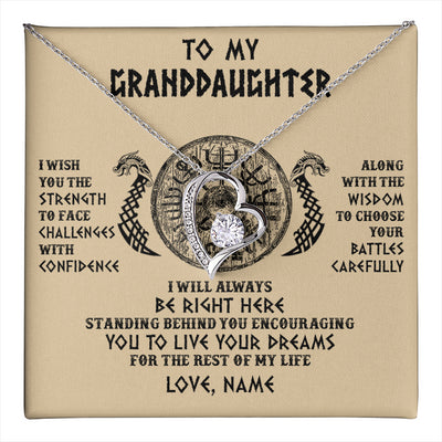 Forever Love Necklace 14K White Gold Finish | 1 | Personalized To My Granddaughter Viking Necklace I Wish You The Strength Scandinavian Norse Runes Viking For Women Birthday Customized Gift Box Message Card | teecentury