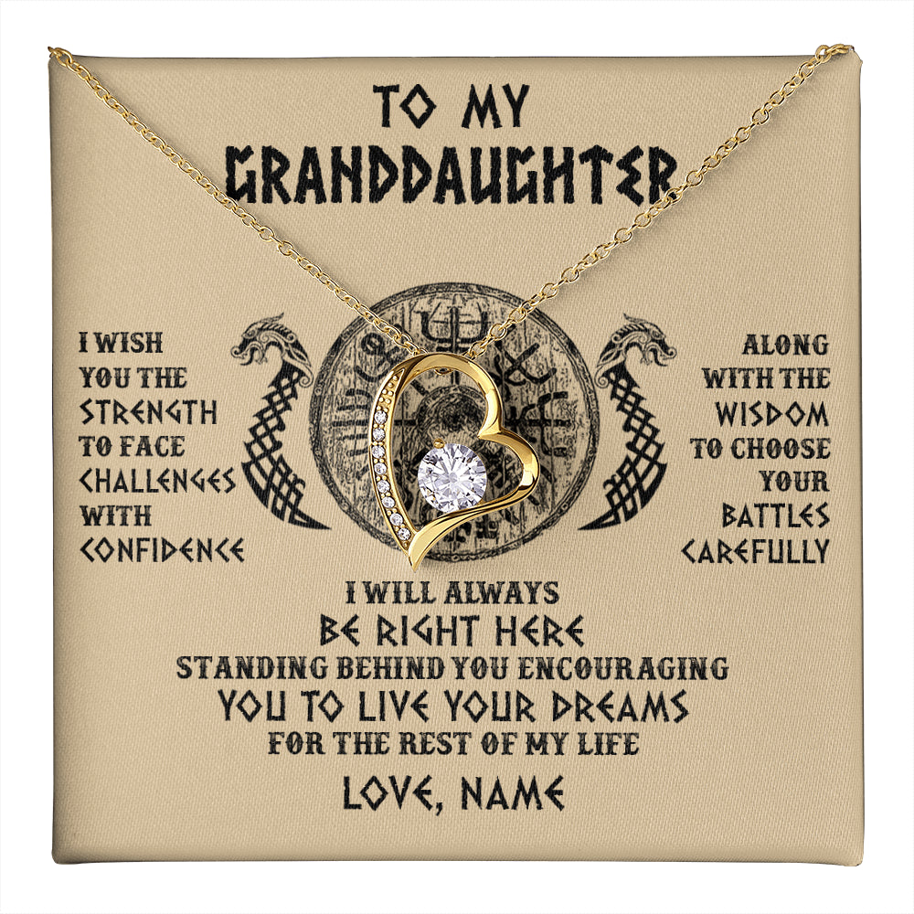 Forever Love Necklace 18K Yellow Gold Finish | 1 | Personalized To My Granddaughter Viking Necklace I Wish You The Strength Scandinavian Norse Runes Viking For Women Birthday Customized Gift Box Message Card | teecentury