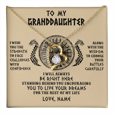 Forever Love Necklace 18K Yellow Gold Finish | 1 | Personalized To My Granddaughter Viking Necklace I Wish You The Strength Scandinavian Norse Runes Viking For Women Birthday Customized Gift Box Message Card | teecentury