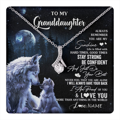 Alluring Beauty Necklace 14K White Gold Finish | 1 | Personalized To My Granddaughter Wolf Necklace From Grandma Grandpa Always Remember Granddaughter Birthday Christmas Customized Gift Box Message Card | teecentury