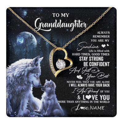 Forever Love Necklace 18K Yellow Gold Finish | 1 | Personalized To My Granddaughter Wolf Necklace From Grandma Grandpa Always Remember Granddaughter Birthday Christmas Customized Gift Box Message Card | teecentury