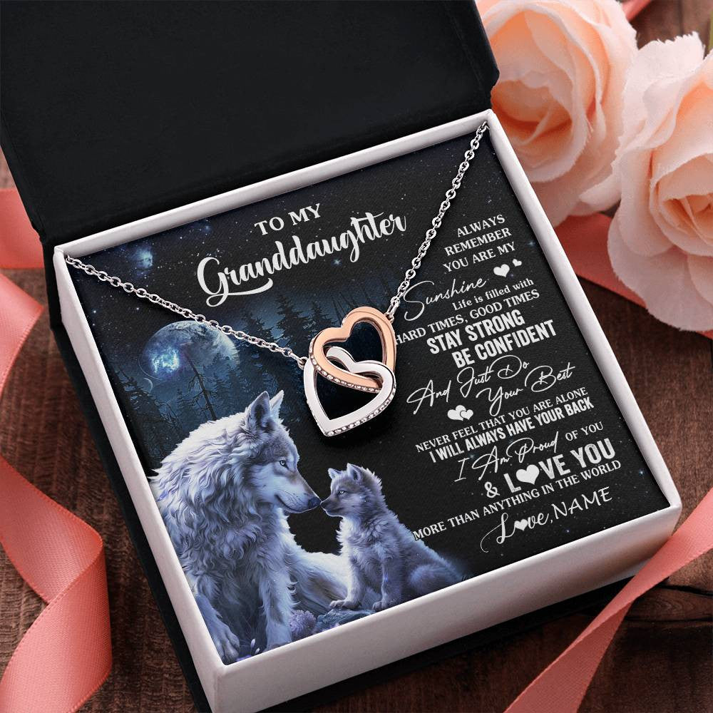 Interlocking Hearts Necklace Stainless Steel & Rose Gold Finish | 2 | Personalized To My Granddaughter Wolf Necklace From Grandma Grandpa Always Remember Granddaughter Birthday Christmas Customized Gift Box Message Card | teecentury