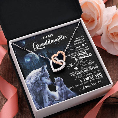 Interlocking Hearts Necklace Stainless Steel & Rose Gold Finish | 2 | Personalized To My Granddaughter Wolf Necklace From Grandma Grandpa Always Remember Granddaughter Birthday Christmas Customized Gift Box Message Card | teecentury