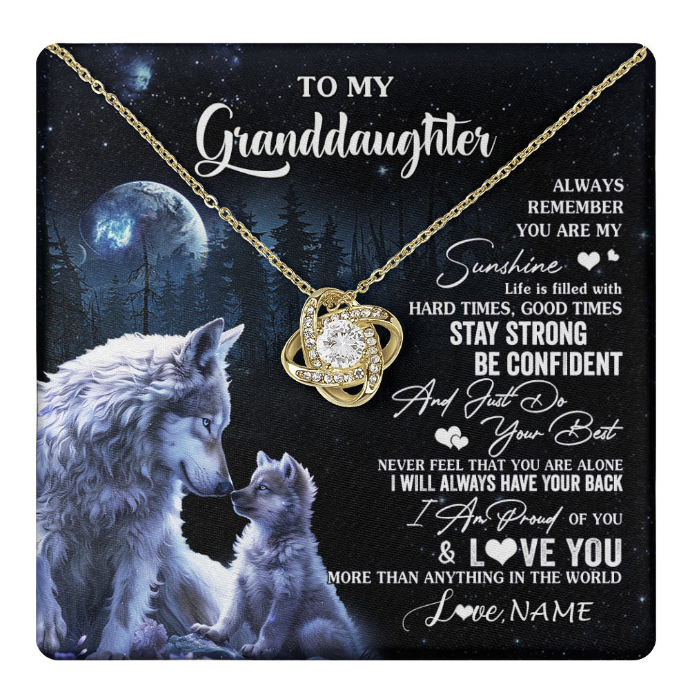 Love Knot Necklace 18K Yellow Gold Finish | 1 | Personalized To My Granddaughter Wolf Necklace From Grandma Grandpa Always Remember Granddaughter Birthday Christmas Customized Gift Box Message Card | teecentury