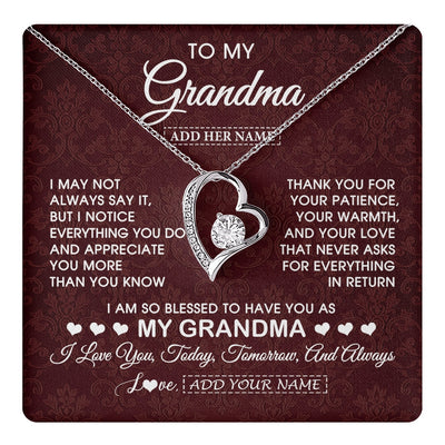 Forever Love Necklace 14K White Gold Finish | 1 | Personalized To My Grandma Gifts From Granddaughter Necklace Meaningful Jewelry Pendant Gifts For Grandma Mothers Day Birthday Christmas Gift Box Message Card | https://teecentury.