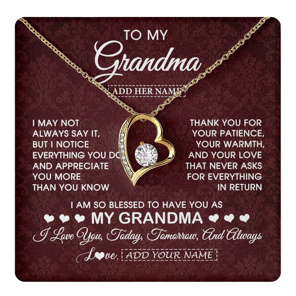 Forever Love Necklace 18K Yellow Gold Finish | 1 | Personalized To My Grandma Gifts From Granddaughter Necklace Meaningful Jewelry Pendant Gifts For Grandma Mothers Day Birthday Christmas Gift Box Message Card | https://teecentury.