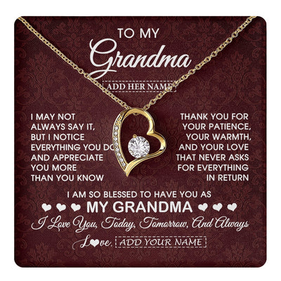 Forever Love Necklace 18K Yellow Gold Finish | 1 | Personalized To My Grandma Gifts From Granddaughter Necklace Meaningful Jewelry Pendant Gifts For Grandma Mothers Day Birthday Christmas Gift Box Message Card | https://teecentury.