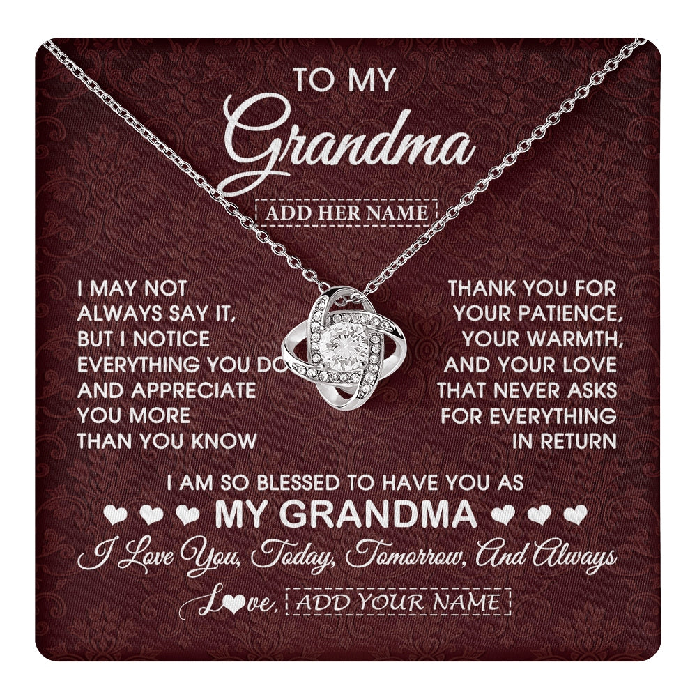 Love Knot Necklace 14K White Gold Finish | 1 | Personalized To My Grandma Gifts From Granddaughter Necklace Meaningful Jewelry Pendant Gifts For Grandma Mothers Day Birthday Christmas Gift Box Message Card | https://teecentury.