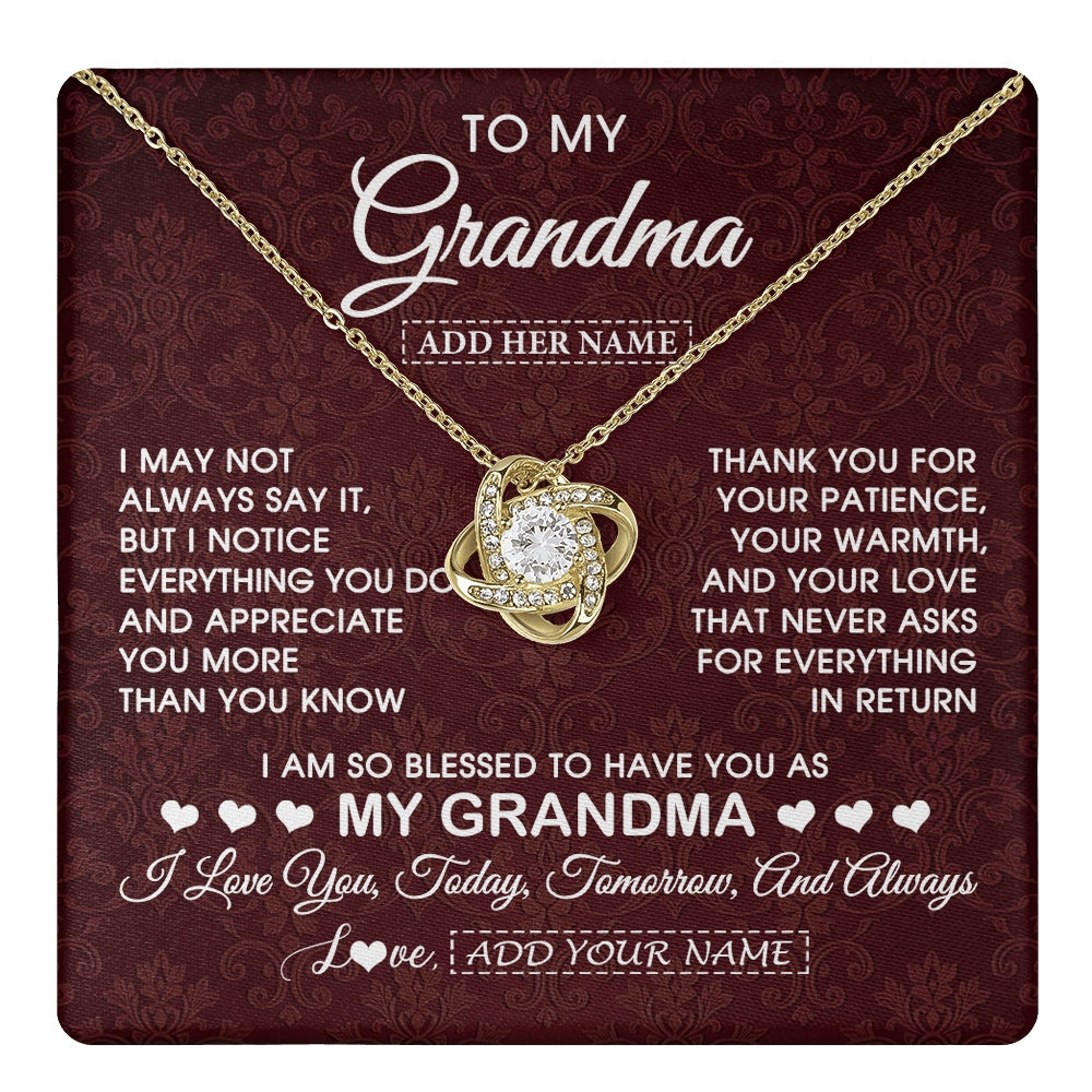Love Knot Necklace 18K Yellow Gold Finish | 1 | Personalized To My Grandma Gifts From Granddaughter Necklace Meaningful Jewelry Pendant Gifts For Grandma Mothers Day Birthday Christmas Gift Box Message Card | https://teecentury.