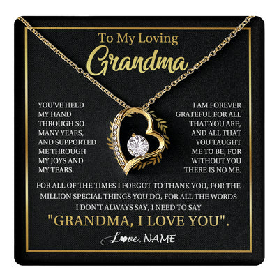 Forever Love Necklace 18K Yellow Gold Finish | 1 | Personalized To My Grandma Gifts Necklace From Granddaughter Grandson Grateful Thank You Birthday Gifts Mothers Day Christmas Jewelry Gift Box Message Card | teecentury