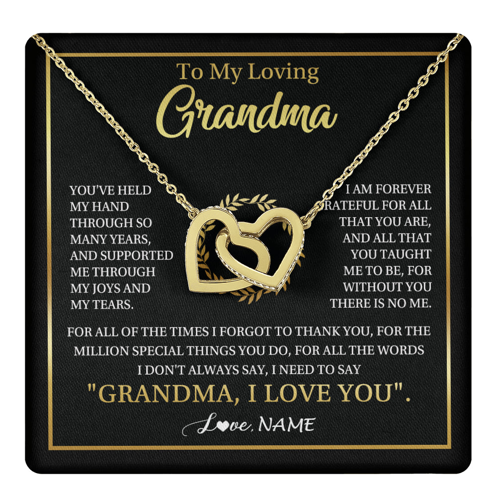 Interlocking Hearts Necklace 18K Yellow Gold Finish | 1 | Personalized To My Grandma Gifts Necklace From Granddaughter Grandson Grateful Thank You Birthday Gifts Mothers Day Christmas Jewelry Gift Box Message Card | teecentury