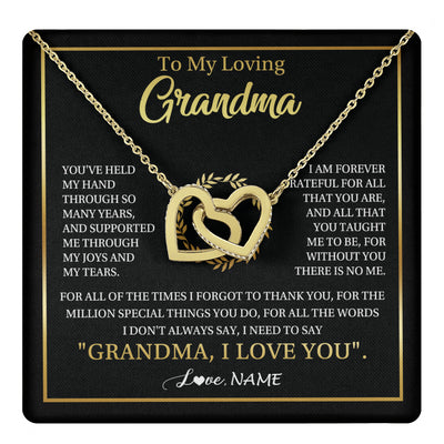 Interlocking Hearts Necklace 18K Yellow Gold Finish | 1 | Personalized To My Grandma Gifts Necklace From Granddaughter Grandson Grateful Thank You Birthday Gifts Mothers Day Christmas Jewelry Gift Box Message Card | teecentury