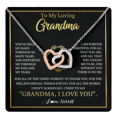Interlocking Hearts Necklace Stainless Steel & Rose Gold Finish | 1 | Personalized To My Grandma Gifts Necklace From Granddaughter Grandson Grateful Thank You Birthday Gifts Mothers Day Christmas Jewelry Gift Box Message Card | teecentury
