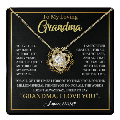 Love Knot Necklace 18K Yellow Gold Finish | 1 | Personalized To My Grandma Gifts Necklace From Granddaughter Grandson Grateful Thank You Birthday Gifts Mothers Day Christmas Jewelry Gift Box Message Card | teecentury