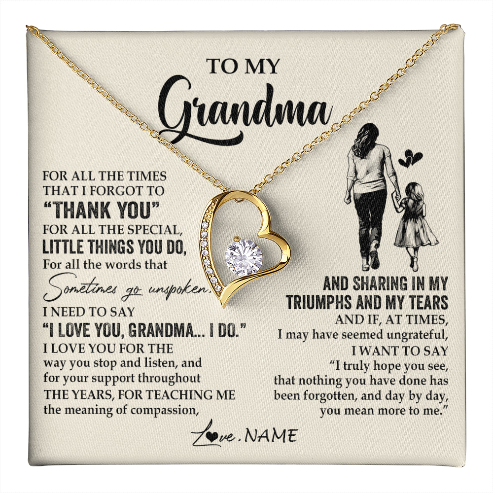 Forever Love Necklace 18K Yellow Gold Finish | 1 | Personalized To My Grandma Necklace From Granddaughter For All The Times That I Forgot To Thank You Mothers Day Christmas Customized Gift Box Message Card | teecentury