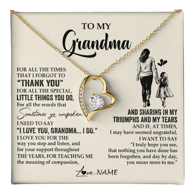 Forever Love Necklace 18K Yellow Gold Finish | 1 | Personalized To My Grandma Necklace From Granddaughter For All The Times That I Forgot To Thank You Mothers Day Christmas Customized Gift Box Message Card | teecentury