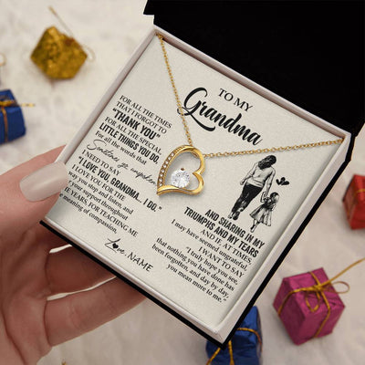 Forever Love Necklace 18K Yellow Gold Finish | 2 | Personalized To My Grandma Necklace From Granddaughter For All The Times That I Forgot To Thank You Mothers Day Christmas Customized Gift Box Message Card | teecentury