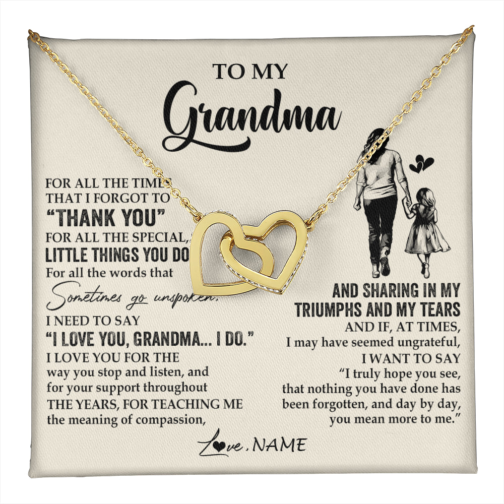 Interlocking Hearts Necklace 18K Yellow Gold Finish | 1 | Personalized To My Grandma Necklace From Granddaughter For All The Times That I Forgot To Thank You Mothers Day Christmas Customized Gift Box Message Card | teecentury