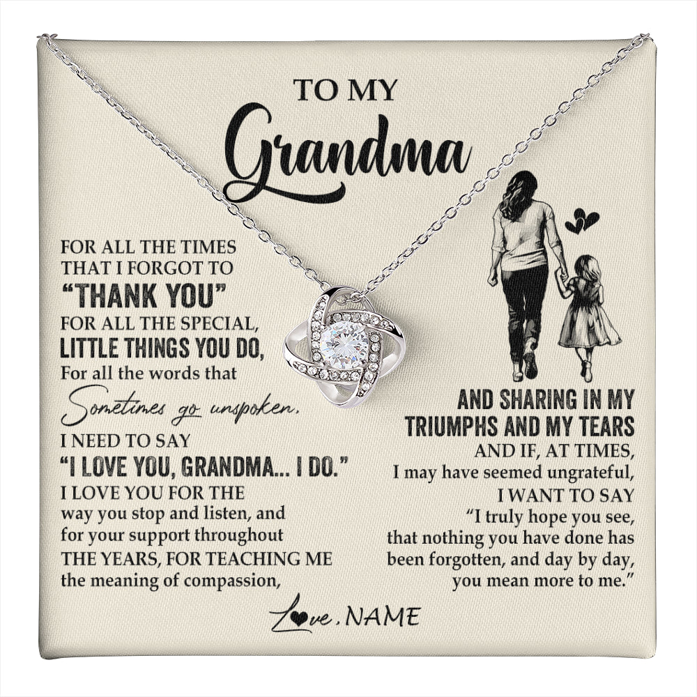 Love Knot Necklace 14K White Gold Finish | 1 | Personalized To My Grandma Necklace From Granddaughter For All The Times That I Forgot To Thank You Mothers Day Christmas Customized Gift Box Message Card | teecentury