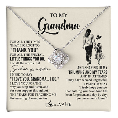 Love Knot Necklace 14K White Gold Finish | 1 | Personalized To My Grandma Necklace From Granddaughter For All The Times That I Forgot To Thank You Mothers Day Christmas Customized Gift Box Message Card | teecentury