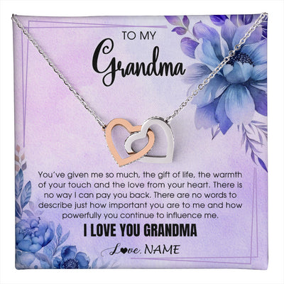 Interlocking Hearts Necklace Stainless Steel & Rose Gold Finish | 1 | Personalized To My Grandma Necklace From Granddaughter Grandson I Love You Birthday Gifts Mothers Day Christmas Jewelry Customized Gift Box Message Card | teecentury