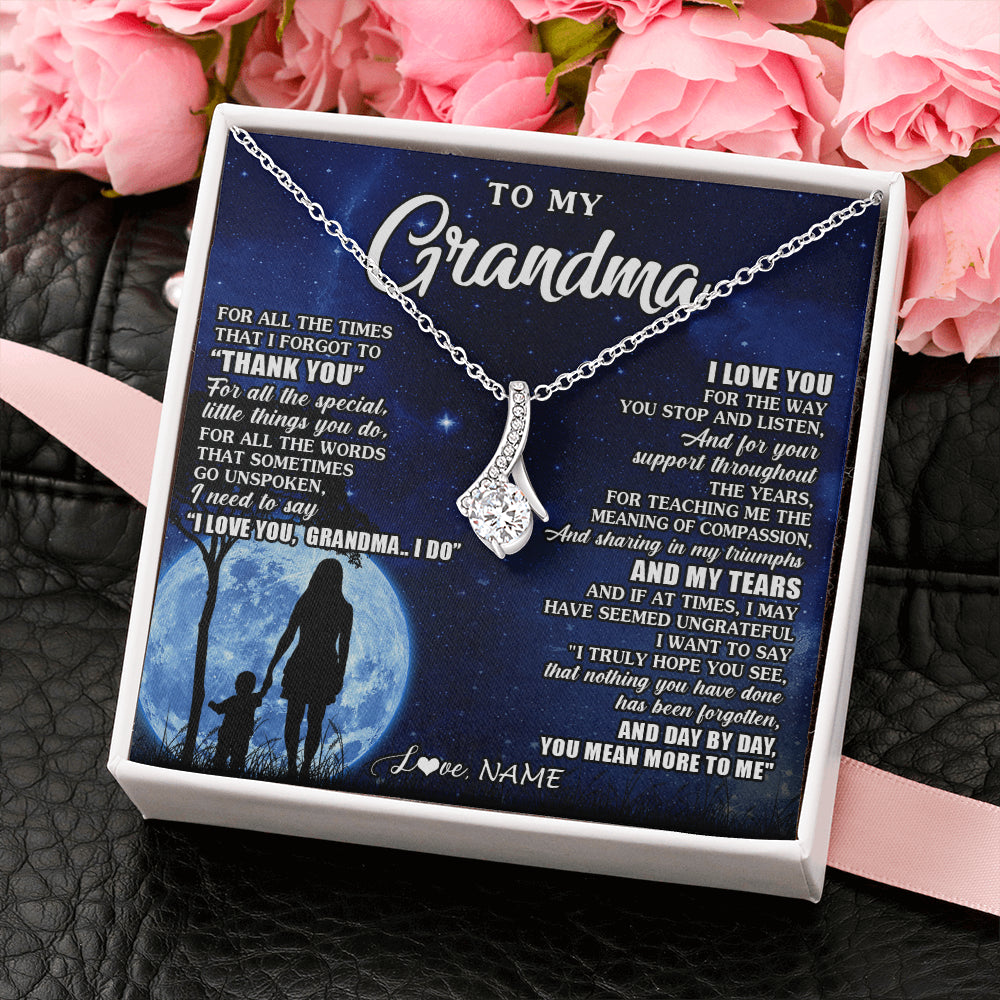Alluring Beauty Necklace 14K White Gold Finish | 2 | Personalized To My Grandma Necklace From Granddaughter Grandson Thank You Grateful Love Birthday Mothers Day Christmas Customized Gift Box Message Card | teecentury