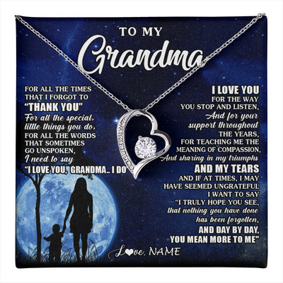 Forever Love Necklace 14K White Gold Finish | 1 | Personalized To My Grandma Necklace From Granddaughter Grandson Thank You Grateful Love Birthday Mothers Day Christmas Customized Gift Box Message Card | teecentury