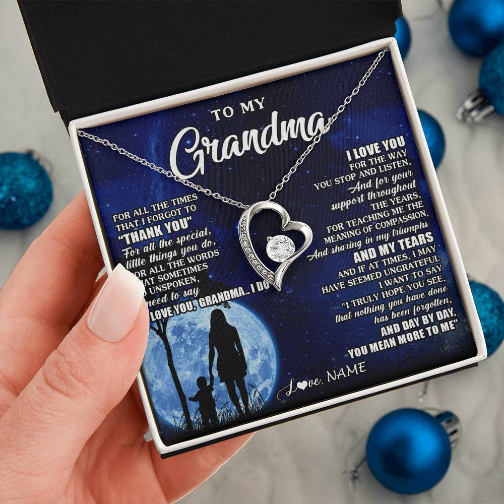 Forever Love Necklace 14K White Gold Finish | 2 | Personalized To My Grandma Necklace From Granddaughter Grandson Thank You Grateful Love Birthday Mothers Day Christmas Customized Gift Box Message Card | teecentury