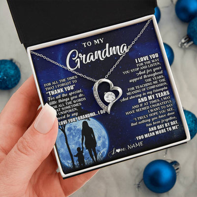 Forever Love Necklace 14K White Gold Finish | 2 | Personalized To My Grandma Necklace From Granddaughter Grandson Thank You Grateful Love Birthday Mothers Day Christmas Customized Gift Box Message Card | teecentury